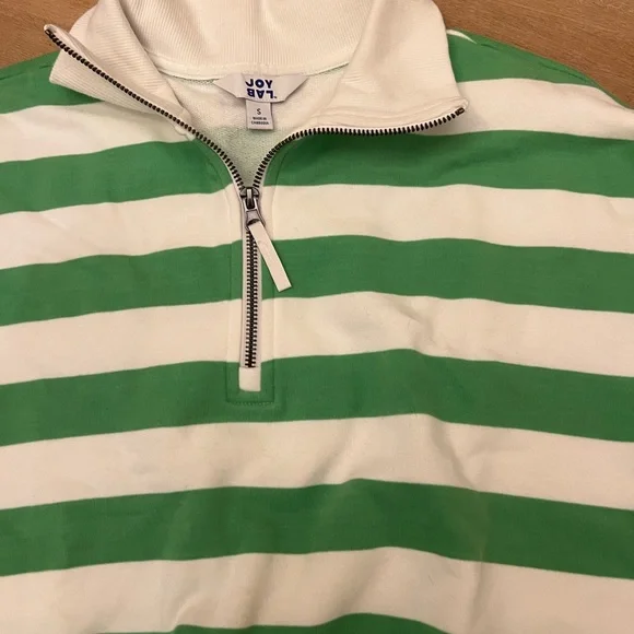 JoyLab Green and White Striped Half-Zip Sweatshirt - Picture 1 of 2